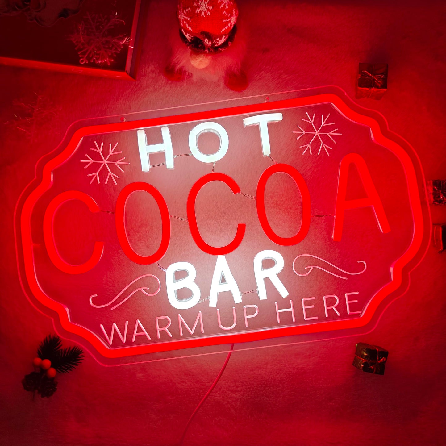 hhuohuona Hot Cocoa Bar Neon Sign Dimmable Christmas Coffee Led Sign Hot Chocolate Bar Warm Up Here Neon Lights Vintage Cocoa Light Up Sign for Kitchen Cafe Stations