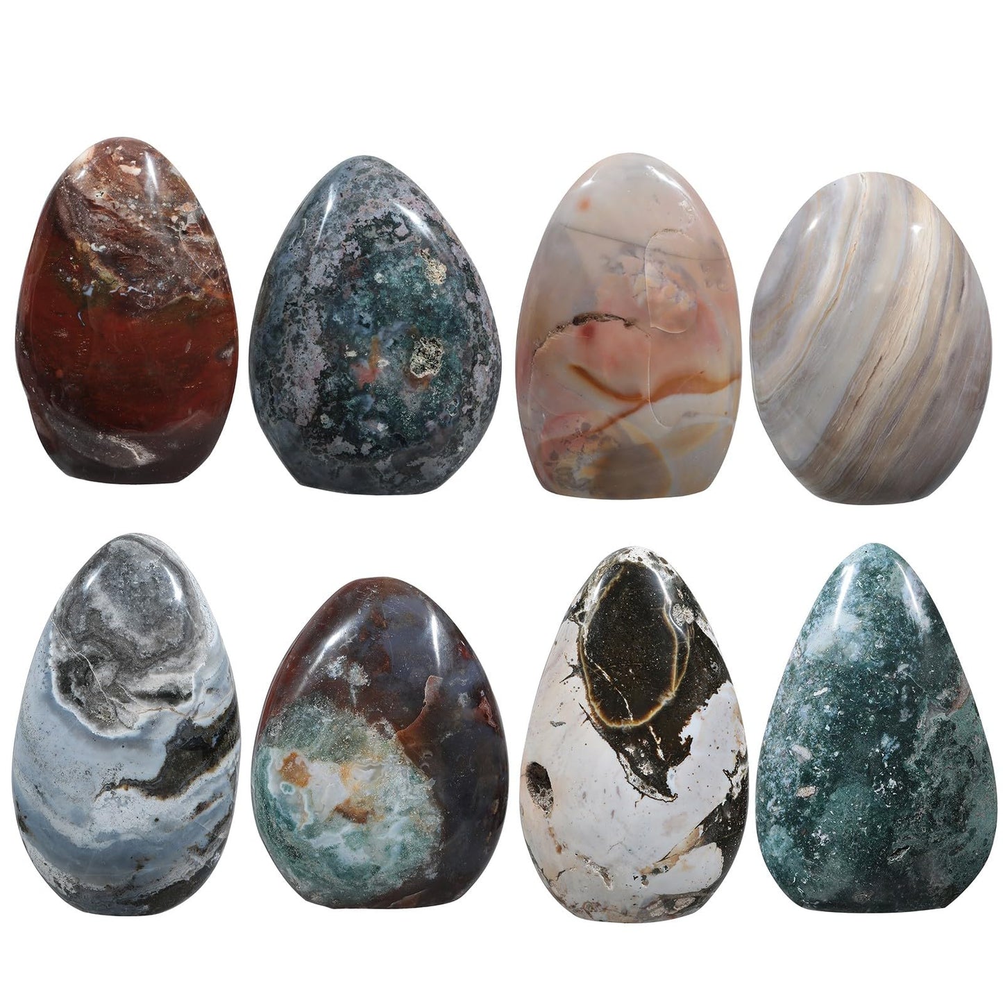 Sportmusies Natural Ocean Jasper Stone Self-Standing Centerpiece Desk Table Home Decoration, Irregular-Shaped Crystal Mineral Specimen Collection Meditation Reiki, 4.33-6.29 inches