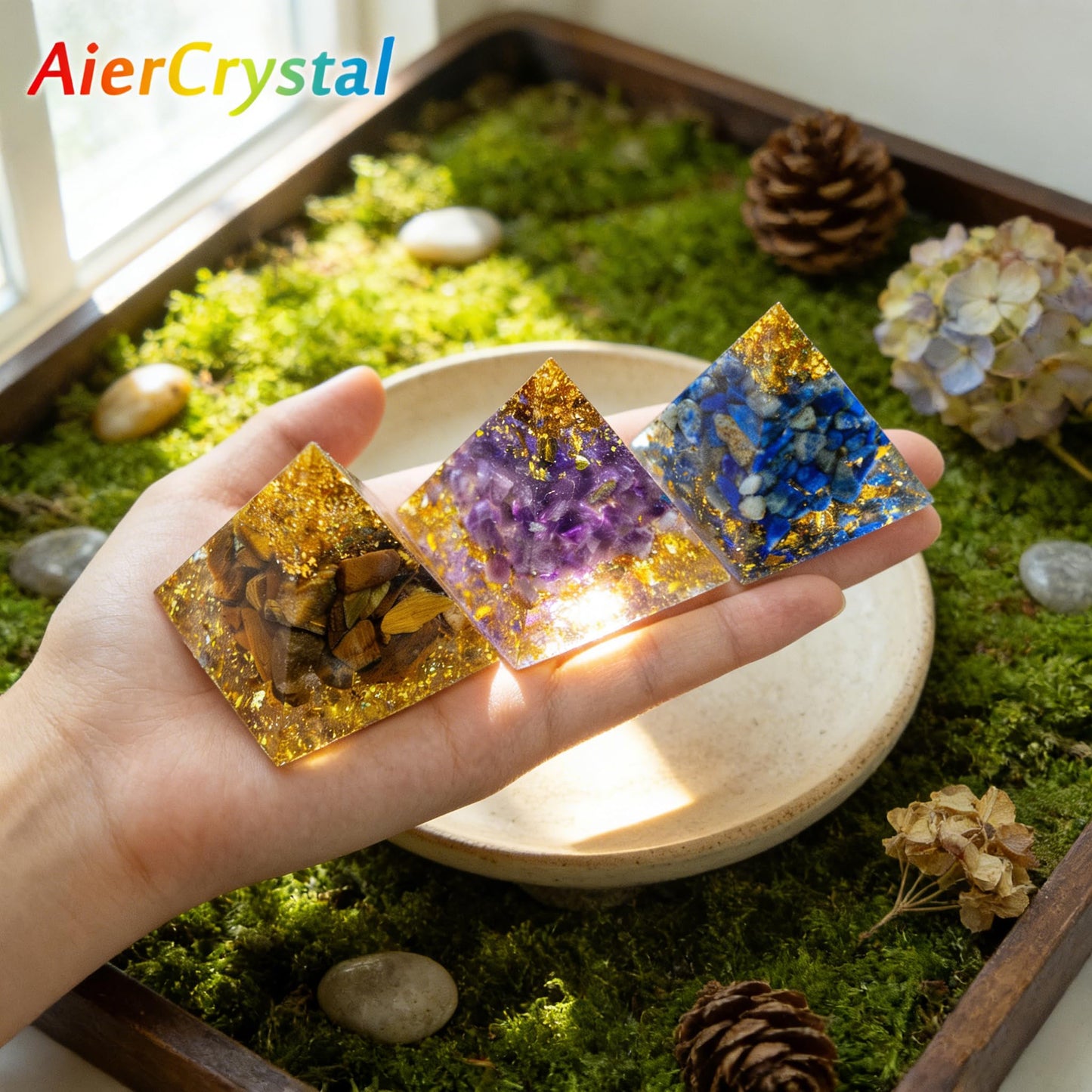 AierCrystal (1.18inch-12pcs Natural Healing Crystal Pyramid Set —Feng Shui Home Decoration, Chakra Balancing Purification, Energy Healing Meditation Tool, Home Ornament(3cm Pyramid 12pcs Set)