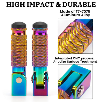 XINGWU M8 Motorcycle Foot Pegs 90 Degree Foldable Footpegs CNC Anti-Skid Footrest for Yamaha Honda Suzuki Aprilia Electric Car Motorbike Mini Bike Dirt Pit Bike Passenger Pedal Colorful