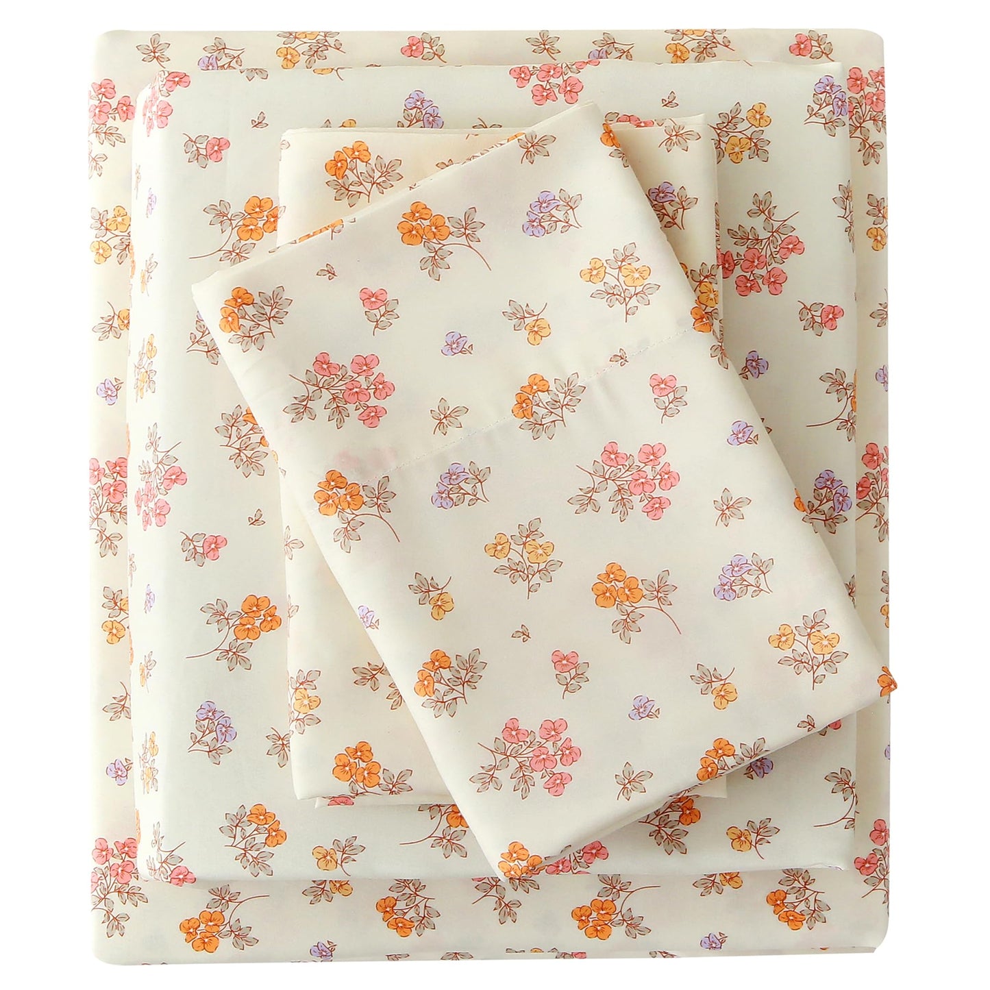 Viviland Floral Queen Sheet Set - 4 Piece Vintage Lavender Flower and Leaves Patterned Bed Sheets - Soft, Breathable Microfiber Sheets with Deep Pocket, Non-Slip Fitted Sheets & Pillowcases