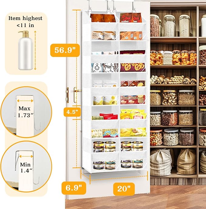 Over The Door Organizer 5 Tiers, Extra Large Behind Door Storage of 10