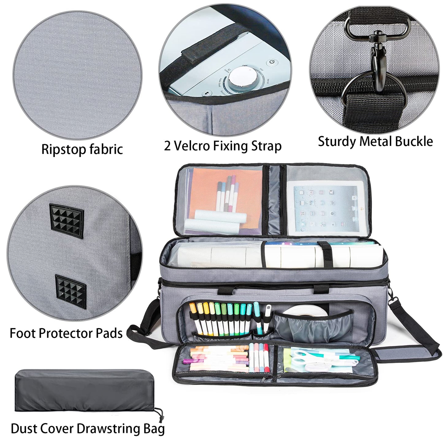 AMOIGEE Double Layer Carrying Storage Organizer Case - Compatible with Cricut Makers, Protective Travel Tote Bag for Silhouette Cameo 3/4, Cricut Accessories