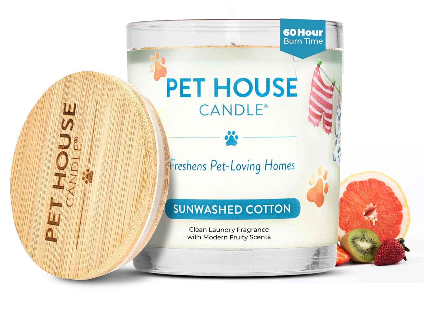 One Fur All Pet House Candle Plant-Based/Soy - Clean Burning Scented,Long Lasting Pet Odor Candle for Home - Sunwashed Cotton