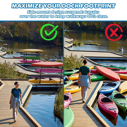 LAJIAOZ Heavy-Duty Kayak Dock Storage Rack, 4-Tier Over-The-Water Mount Kayak Stand for Dock & Pier, Rust-Proof, Holds 4 Kayaks Up to 400 LBS, Space-Saving Waterside Storage