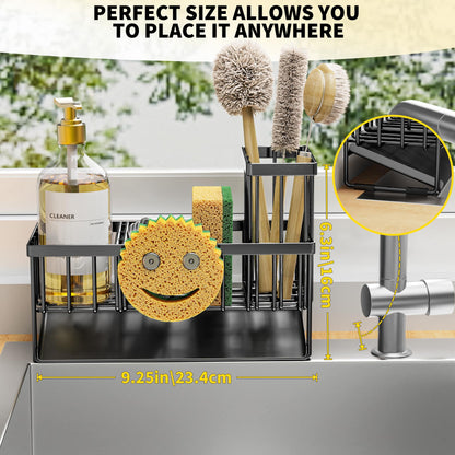 Cisily Kitchen Sink Caddy Organzier with High Brush Holder, Sponge Holder for Sink, 304 Rustproof Stainless, Kitchen Countertop Soap Dispenser Organizer, Kitchen Decor and Accessories
