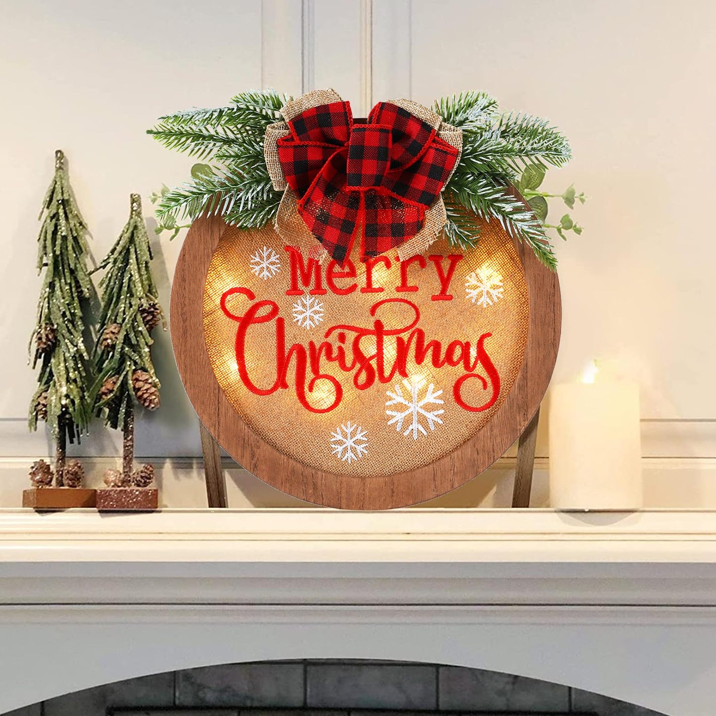 HOMCDALY Christmas Welcome Sign for Front Door, Winter Merry Christmas Wreath, Farmhouse Door Decoration Wooden Hanging Sign, Winter Home Decoration (F-Xmas)