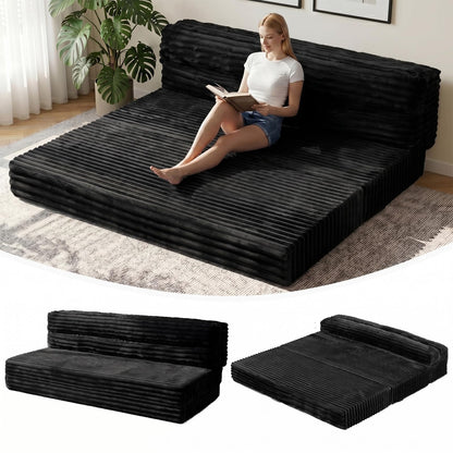 Tri-Fold Futon Sofa Bed, 6 Inch Foldable Floor Couch, High-Density Foam Convertible Sleeper Sofa with Removable Washable Corduroy Cover, Portable Floor Mattress for Living Room Bedroom Dorm RV Camping