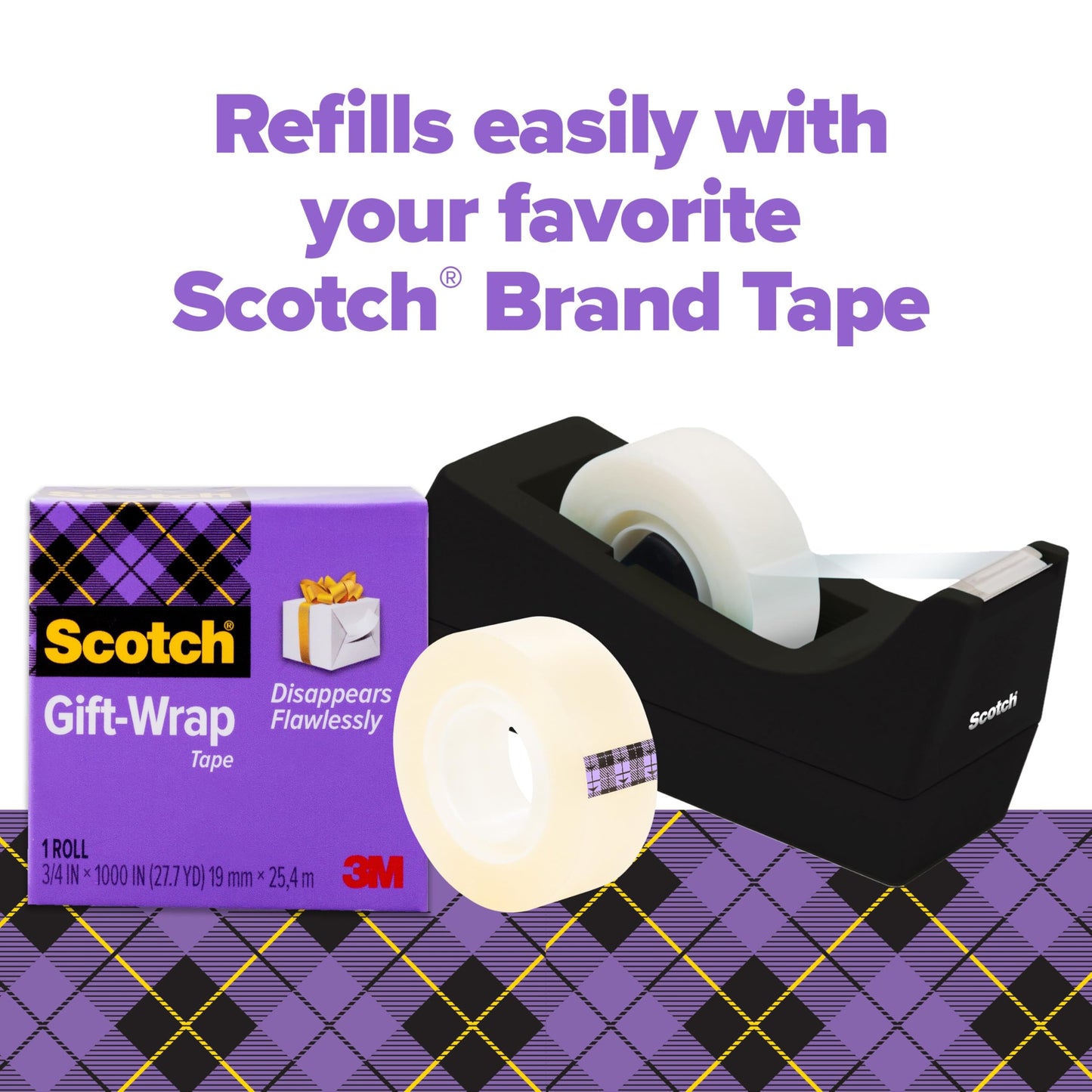 Scotch Gift Wrap Tape with Scotch Desktop Dispenser, 6 Rolls of 3/4" x 1000" Each Plus 1 Desktop Tape Dispenser, Great for Gift Wrapping