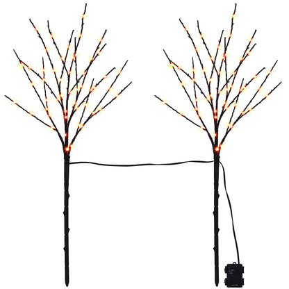 Lighted Halloween Tree Branches, 30IN 100LED Artificial Black Twig Branch with Orange Fairy Lights, Built-in Timer & Battery Operated, Waterproof for Indoor Outdoor Office Bedroom Party Decorations