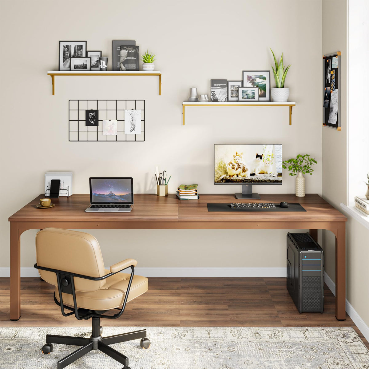 Tribesigns 78.7 Inches Extra Long Computer Desk 2 Person Desk, Double Long Desk, Workstaion for Home Office, Coffee Brown