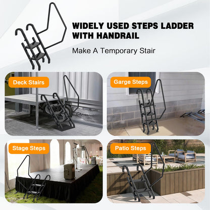 Height Adjustable 2 Steps Ladder with Handrail, Heavy Duty 2 Step Metal Ladder with Non-Slip Pedals for Indoor & Outdoor Steps (450LBs Loading)