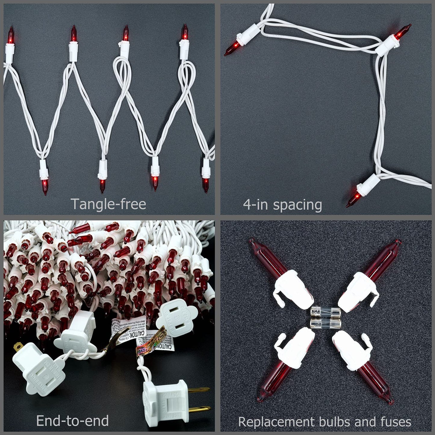 YULETIME 200 Red Christmas String Lights, 2-Set 33 ft 100 ct White Wire