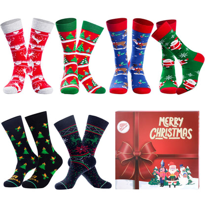 BIRCEN Mens Funny Socks Christmas Socks for Men Women Colorful Fun Novelty Crew Patterned Socks 6 Pairs US 7-13