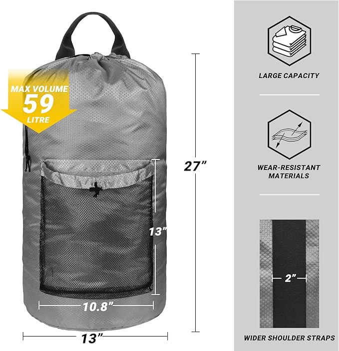 Laundry Bag with Shoulder Straps and Mesh Pocket Laundry Backpack Large