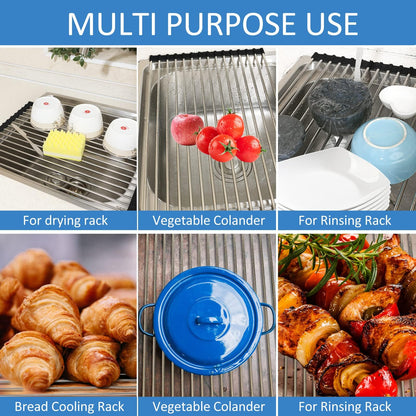 Ahyuan Roll up Dish Drying Rack Over The Sink Kitchen Roll up Sink Drying Rack Portable Dish Drainer Foldable Dish Drying Rack (Warm Gray, 17.8''X17'')