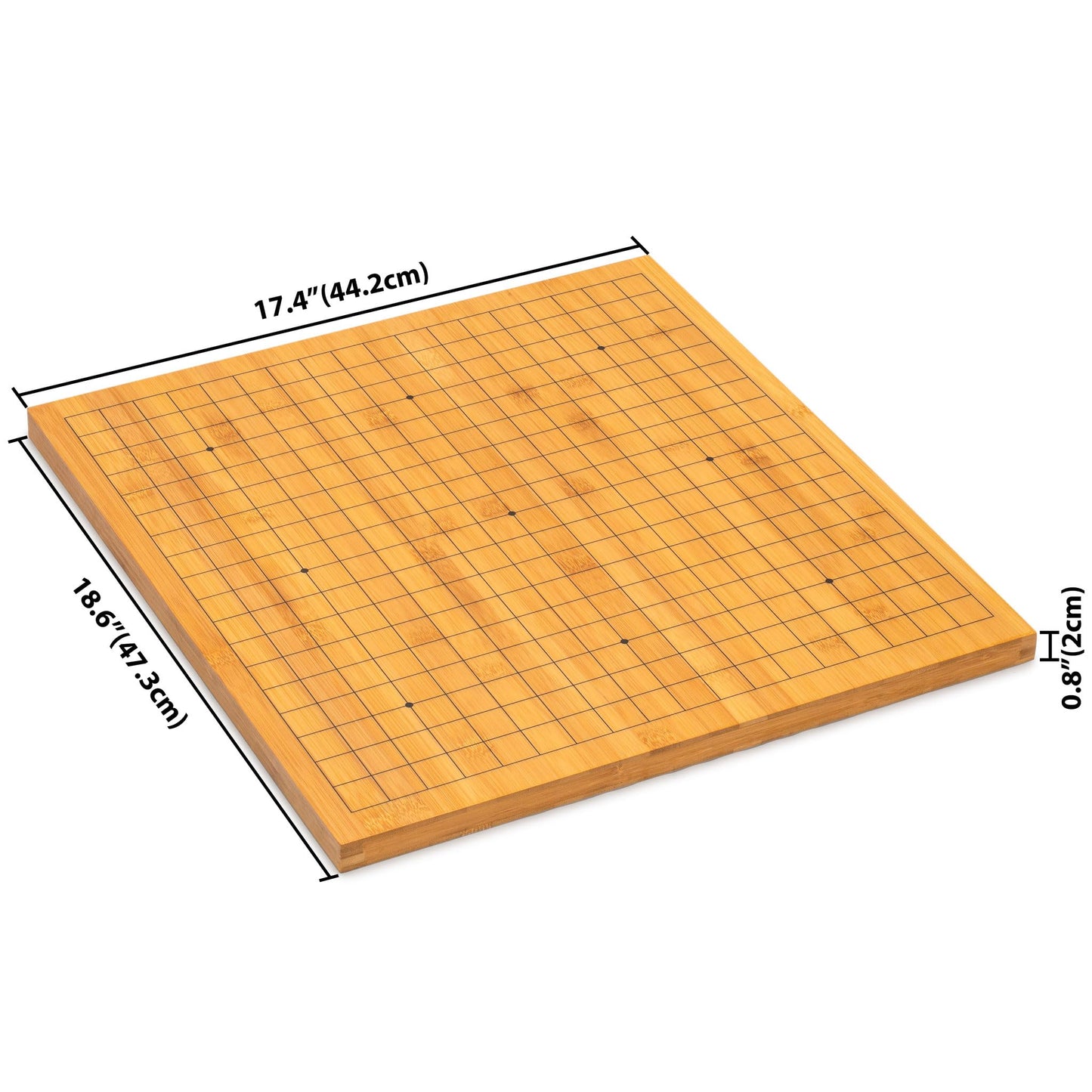 Yellow Mountain Imports Bamboo 0.8-Inch Reversible 19x19 / 13x13 Go Game Set Board with Single Convex Melamine Stones and Bamboo Wood Bowls Set - Classic Strategy Board Game (Baduk/Weiqi)