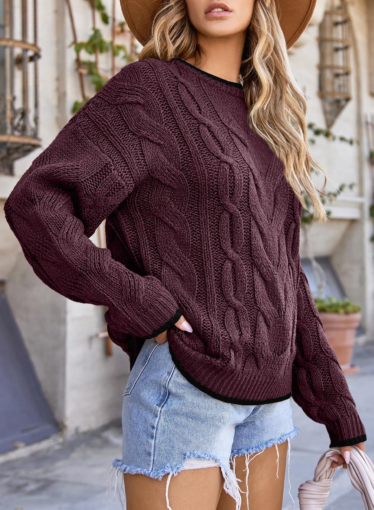 EVALESS Sweaters for Women Trendy Crewneck Long Sleeve Color Block Sweater Tops Fall 2025 Chunky Cable Knit Pullover Sweaters