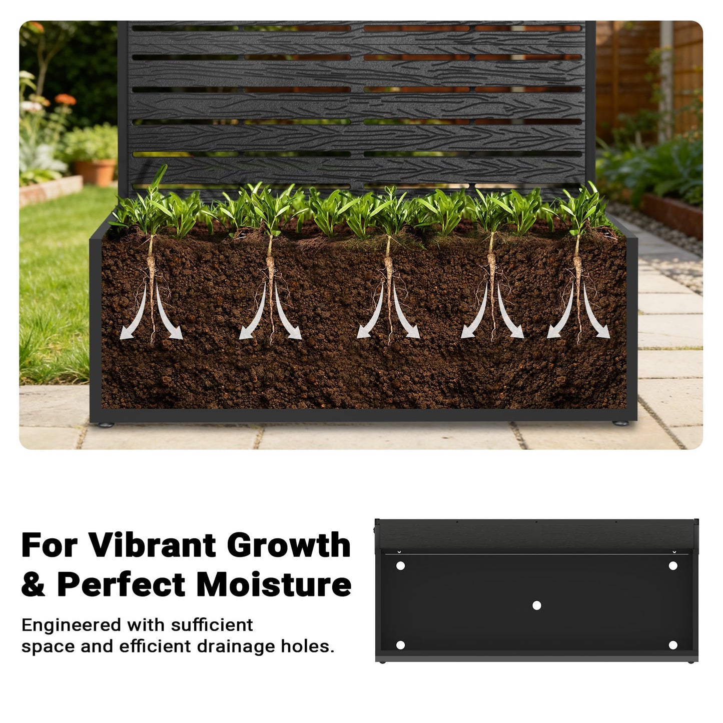 seethmi Metal Raised Garden Bed with Trellis, 35"x16"x47" Planter Box for Vegetables & Climbing Plants, Outdoor HDPE Privacy Screen Planter with Drainage Holes for Patio, Backyard, Garden