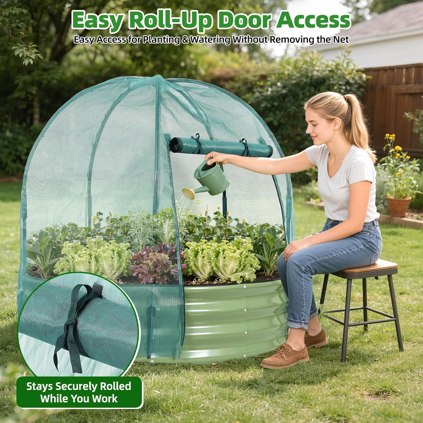 VIREO GARDEN Galvanized Raised Garden Bed with Cover | 4x4x1FT Metal Planter Box Outdoor with Greenhouse PE Cover for Winter & Mesh cover for Summer | 3-in-1 Raised Bed with Windows for Easy Gardening