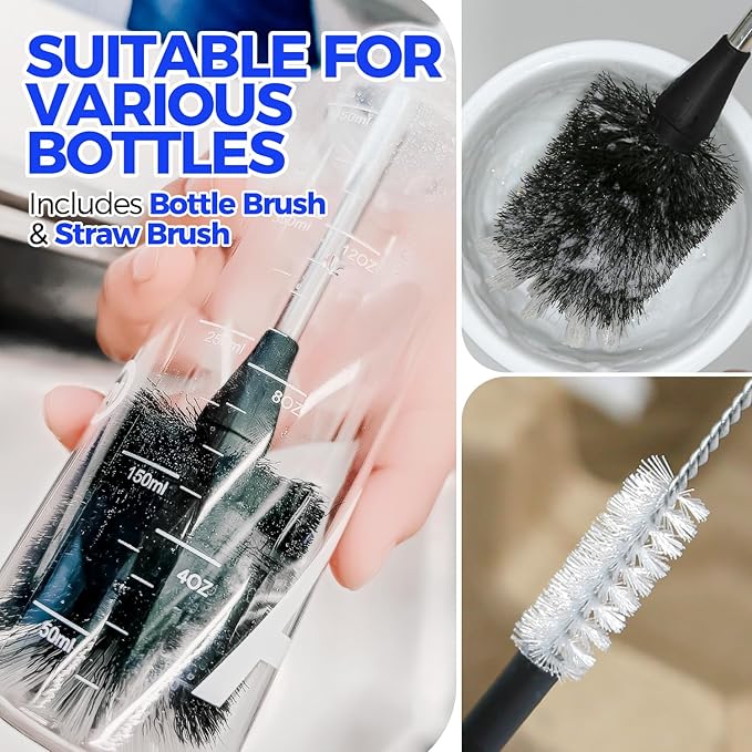 Holikme Bottle Brush Cleaner Set, 3 Straw Cleaner Brush, Bottle Cleaning Brush