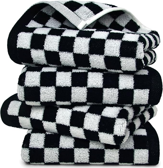 Jacquotha Black and White Hand Towels 4 Pack, Cotton Decorative Bathroom Hand