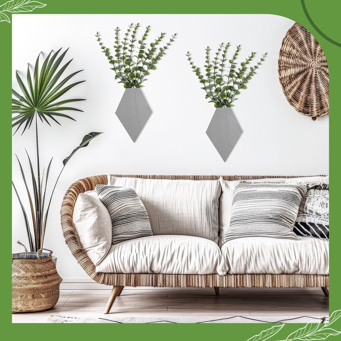 Chunful Wooden Wall Planter Decor Hanging Fake Plants Greenery Flowers Holder Vase Boxes for Wall Farmhouse Bohemian Living Room Bedroom Kitchen Office Indoor Decoration (Light Gray,2 Pcs)