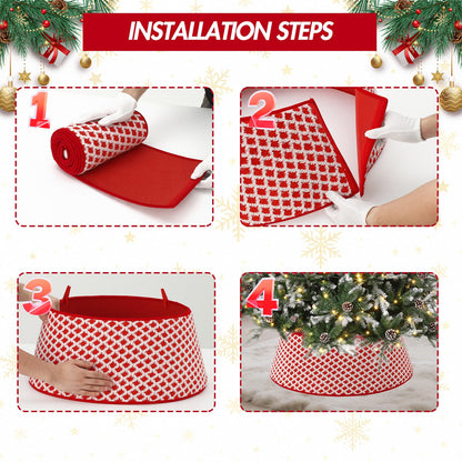 Garvee ﻿33 Inch Christmas Tree Collar Holiday Party Decoration, Diamond-Grid Design Plush Christmas Tree Skirt with 2 Matching Clips, Holiday Home Decor Stand Base Cover, Red