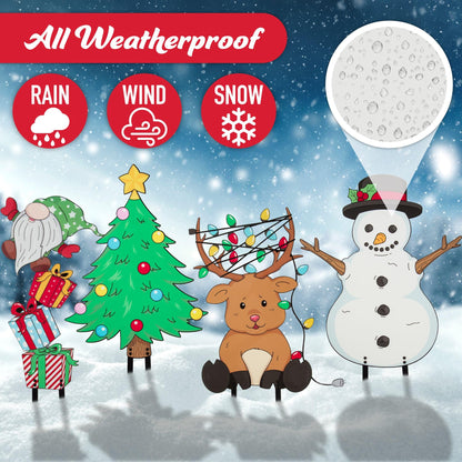 Christmas Metal Yard Signs- Set of 4 Different Adorable Designs- Large 16" Durable Outdoor Xmas Lawn Decorations w Metal Stakes for Easy Set Up- Make an Impact to Your Holiday Light and Garden Display