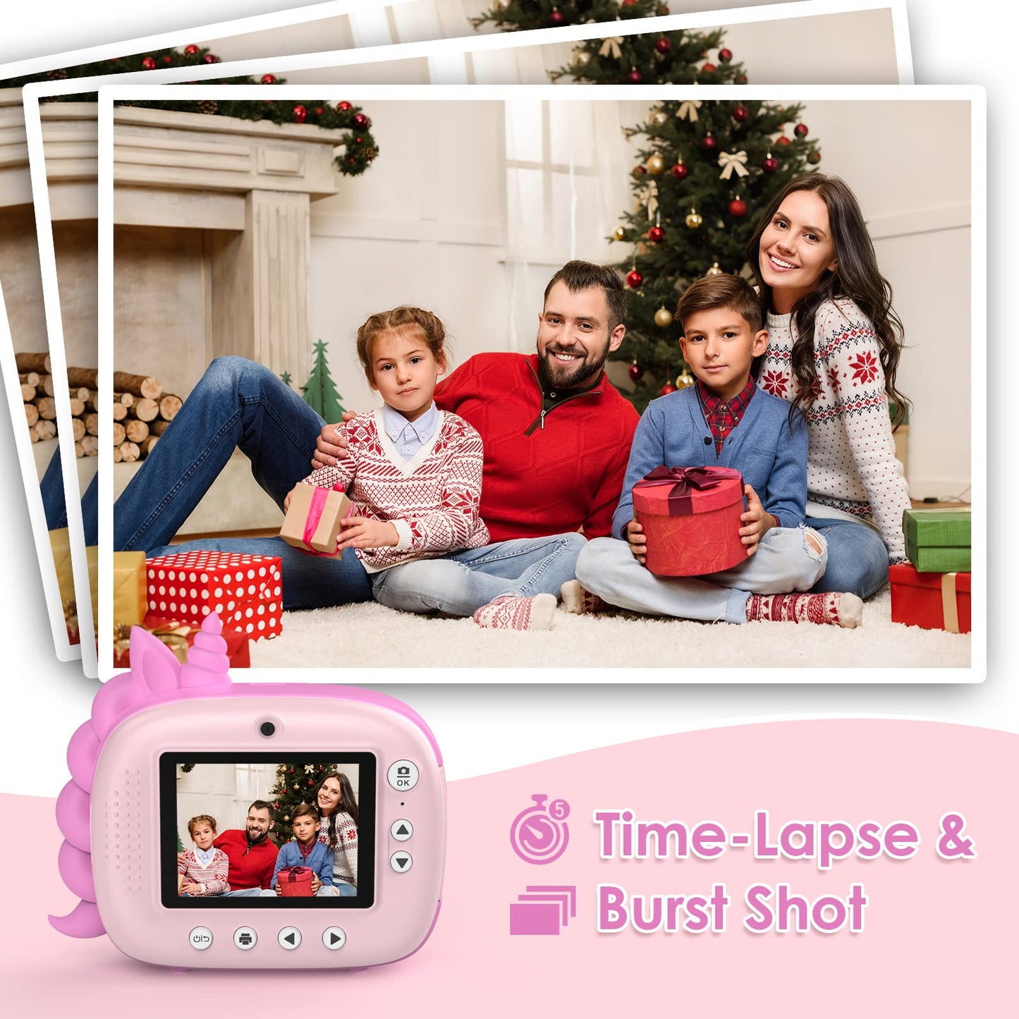 HiMont Kids Camera Instant Print, Digital Camera for Kids with No Ink Print Paper & 32G TF Card, Selfie Video Camera with Color Pens for DIY, Fun Gift for Girls Boys 3-14 Years Old (Pink)