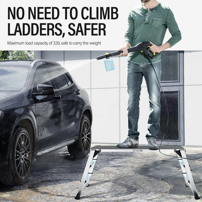 Work Platform, Folding Work Platform with Non-Slip, Aluminum Work Platform, Heavy Duty Step Ladder with Safety Lock, 45"×12"×27" Step Stool Foldable for Washing Vehicles Cleaning Painting