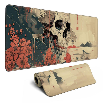 Skull Mouse Pad Japanese Ukiyo-e Mouse Pad XL Anime Big Mouse Pads for Desk Large Gaming Large Mouse Pad for Men Desk Pad with Stitched Edges Non-Slip Large Computer Mat, 31.5x11.8 in