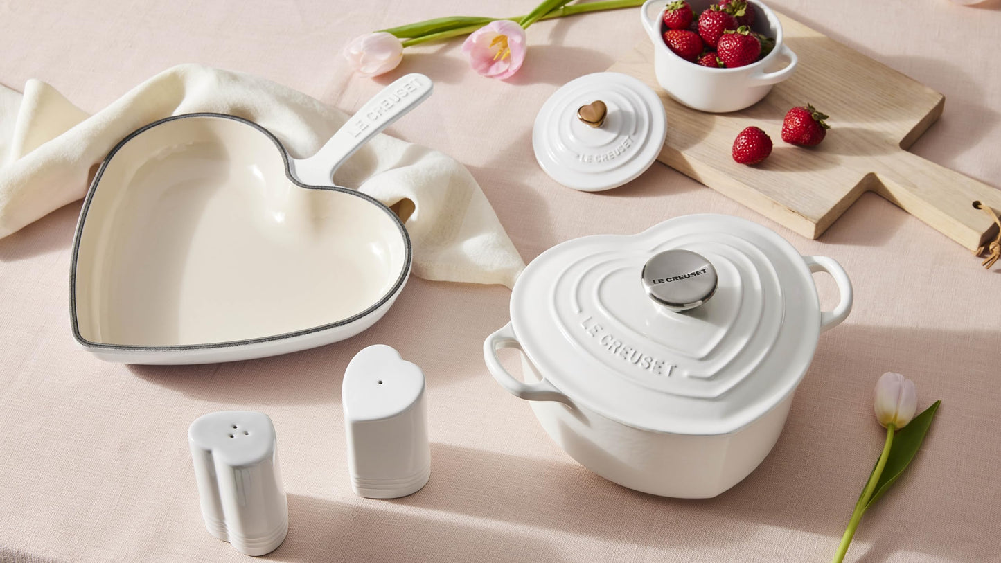Le Creuset Stoneware Heart Shaped Salt & Pepper Shakers, 4 oz. Each, Cerise