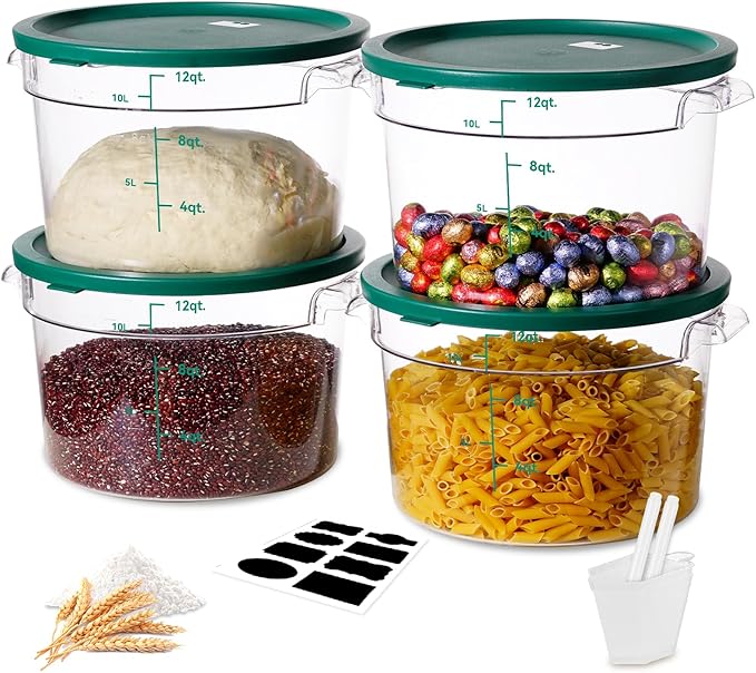 12QT NSF Food Storage Containers: 8 PCS Commercial Clear Round Food Storage