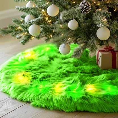Soulchen 72 Inch Lime Green Christmas Tree Skirt with LED Light Fur Xmas Tree Collar Mat Pure Faux Round Carpet for Merry Christmas Xmas Decoration Home Decor Party Ornaments