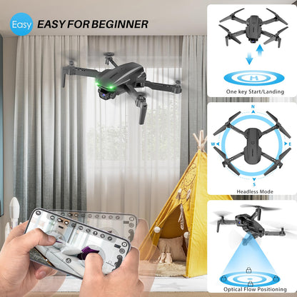 SIMREX Drone With 1080P Camera for Kids Adults, Mini RC Quadcopter Foldable, One Key Start, Waypoint Fly, Headless Mode, Auto-Follow, 3D Flip, 3 Speeds, 2 Batteries, Easy for Beginners, Black
