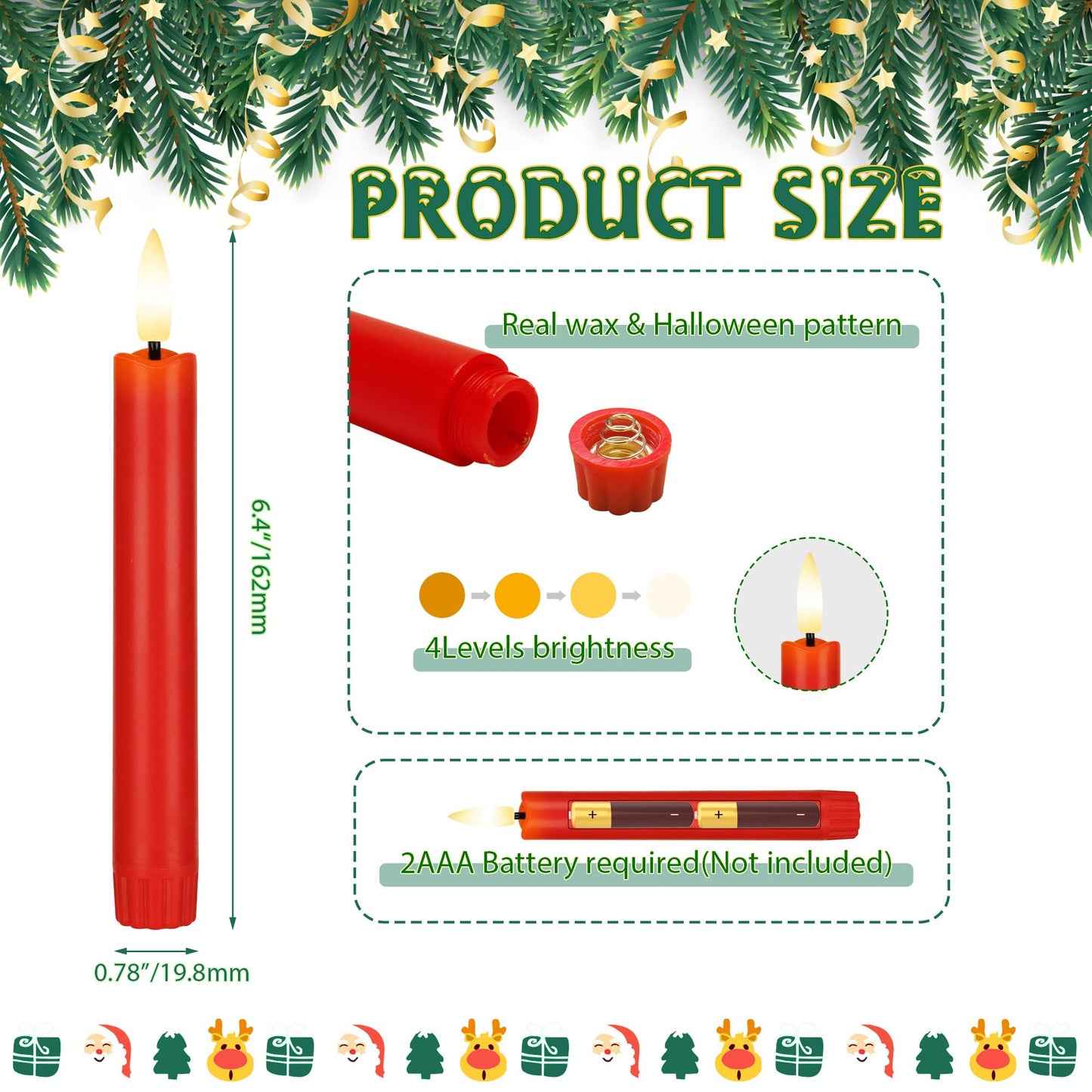 AFINETH Red Flameless Candles with Remote, Short Christmas Taper Candles Battery Operated, 6 Inch Flickering Flameless Candlesticks for Winter Home Holiday Xmas Decor, 6 Pack
