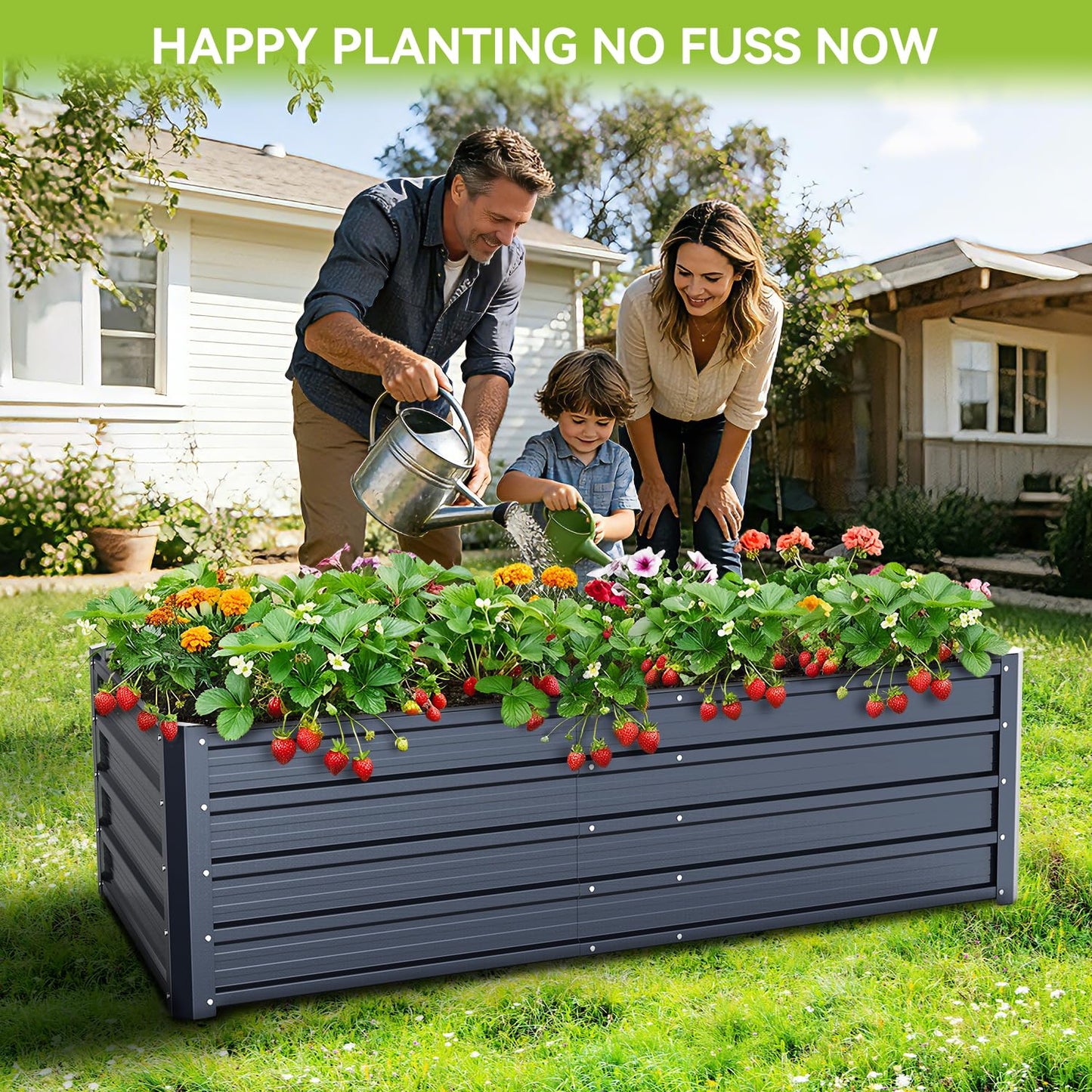 Ohuhu 6x3x1.5 FT Metal Raised Garden Bed Outdoor, Reinforced Galvanized Steel Rustproof Planter Box, 100% Non-Toxic, 202 Gal Large Capacity Heavy Duty Raised Beds for Growing Vegetables Flowers Herbs