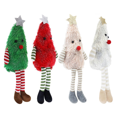 Beaver Rain Cat 4-Pack Christmas Tree Plush Dolls, Festive Stuffed Figurines with Striped Legs & Star Toppers for Holiday Decor
