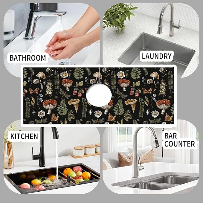 Absorbent Splash Guard Mat for Kitchen Sink, 15×5.5 Inch Cute Fast Drying Drip
