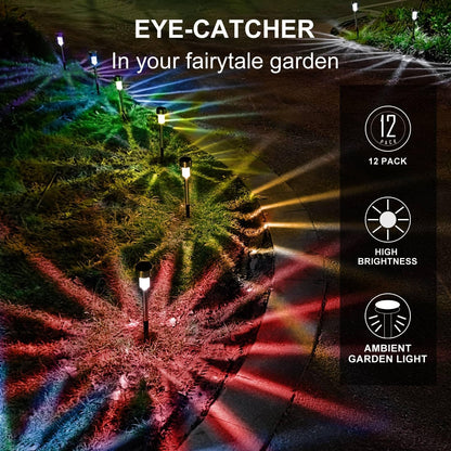 Solar Lights Outdoor Waterproof, Stainless Steel LED Landscape Lighting, Solar Garden Lights Solar Powered, Outdoor Solar Lights for Yard, Pathway, Walkway, Patio , Lawn - 12 Pack ( Multicolor )