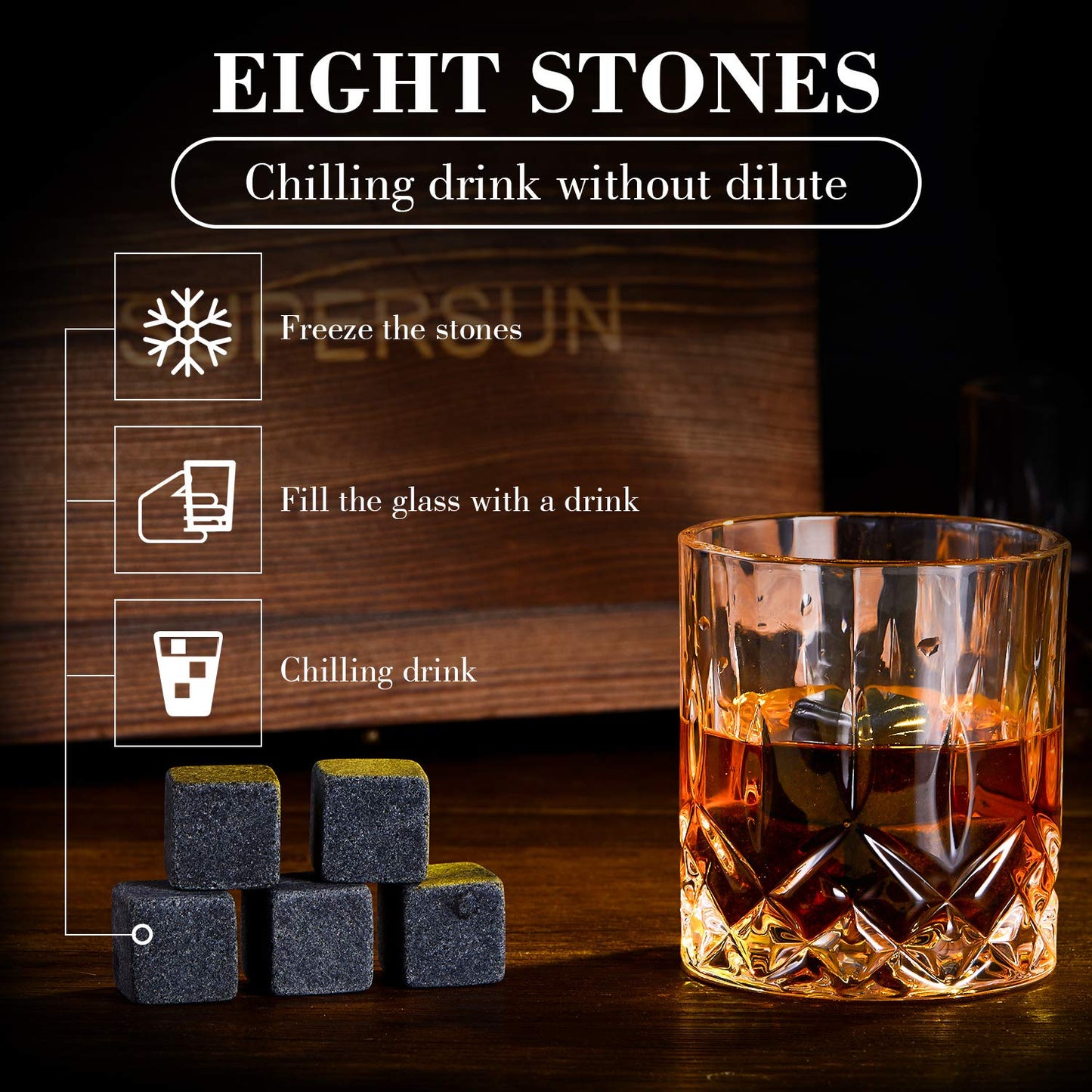 Whiskey Glasses Stones Gifts Set for Father, Pack of 2, 10 oz Scotch Bourbon Glasses, 8 Chilling Rocks with Tongs Perfect for House Warming Anniversary Birthday Farewell for Men