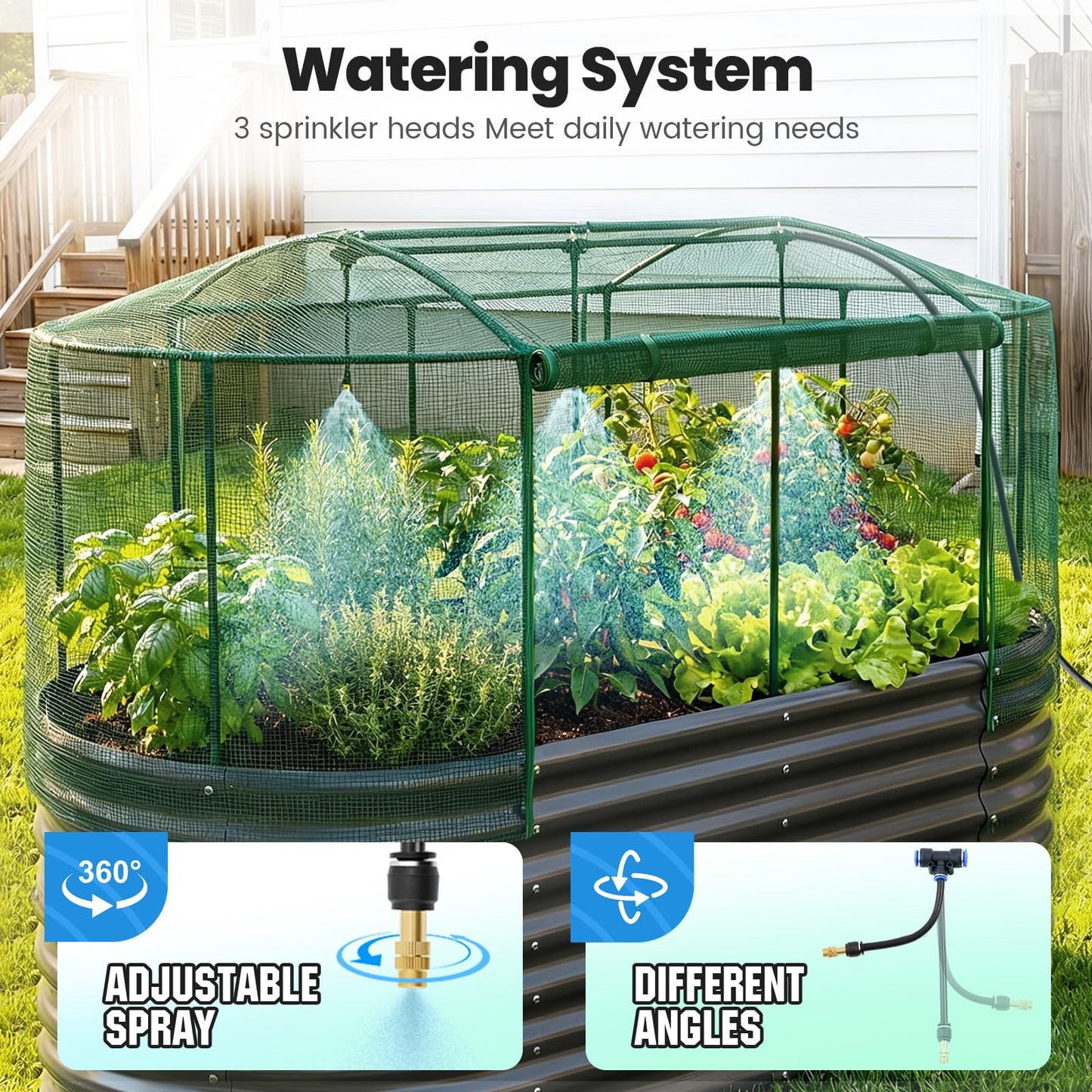 Quictent Galvanized Raised Garden Bed Kit with Self Watering System and Mesh Cover, Large Oval Metal Outdoor Planter Garden Boxes for Vegetables Herbs Flowers, 6x3x2Ft