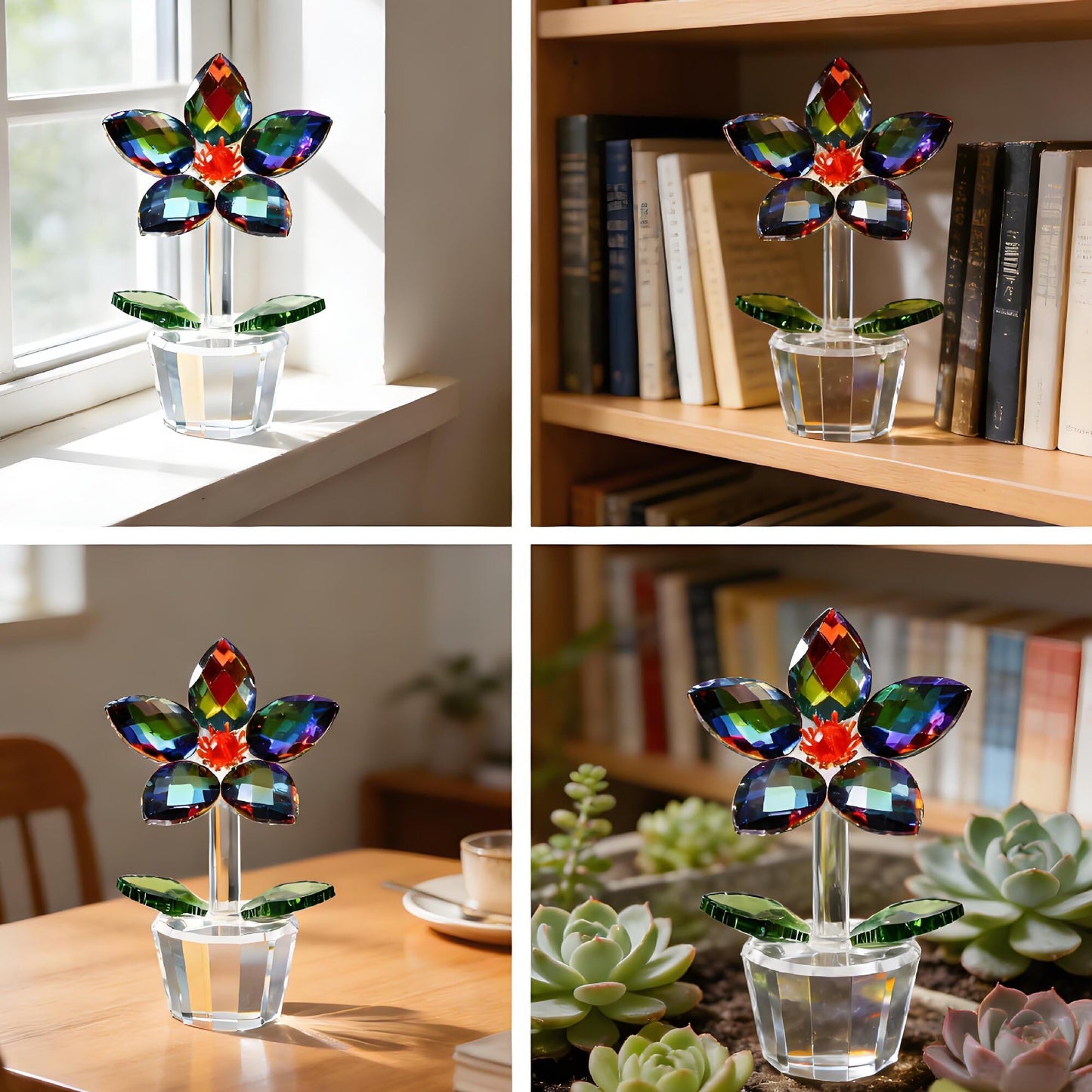 DLXK Crystal Glass Flower Figurines Statues Faceted Glass Flower Valentines Day Sculpture Decoration for Home Collectible Paperweight