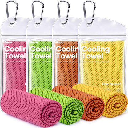 ROXUN 4 Pack Cooling Towels, 40''x12'' Soft Breathable Chilly Neck Ice Towel for Workout Running Golf Pink+Green+Orange+Yellow