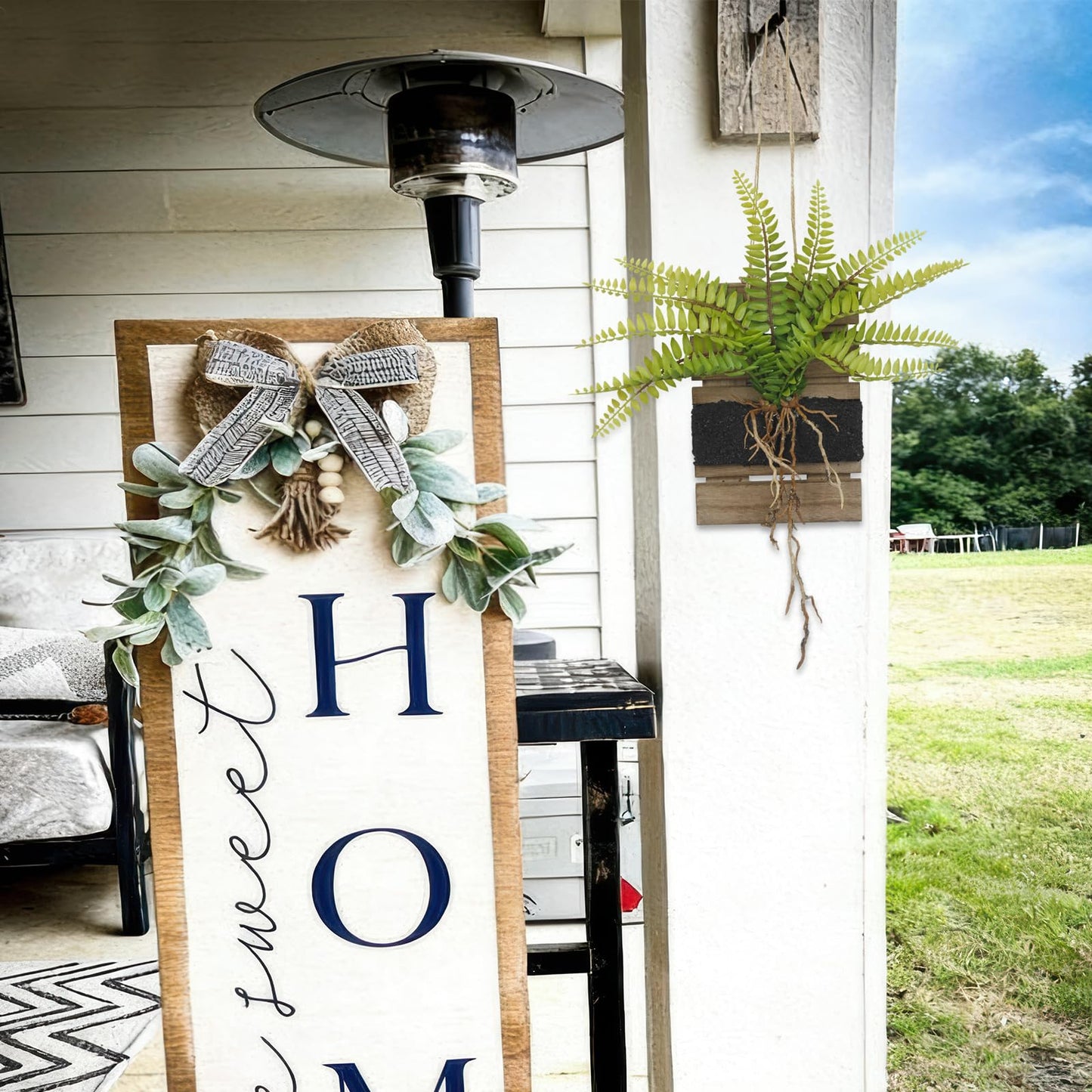 FAICOIA 2 Pcs Hanging Planter Vase Wall Decor with Artificial Plants Persian Fern Wooden Base Window Wall Planter Holder for Outdoor Indoor Hanging Plant Shelves for Home Decor Plant Holder Kitchen
