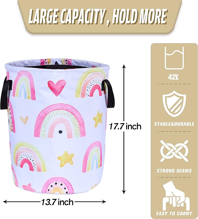Colorful Rainbow Stars Laundry Basket Foldable Oxford Cloth Funny Tote Bag
