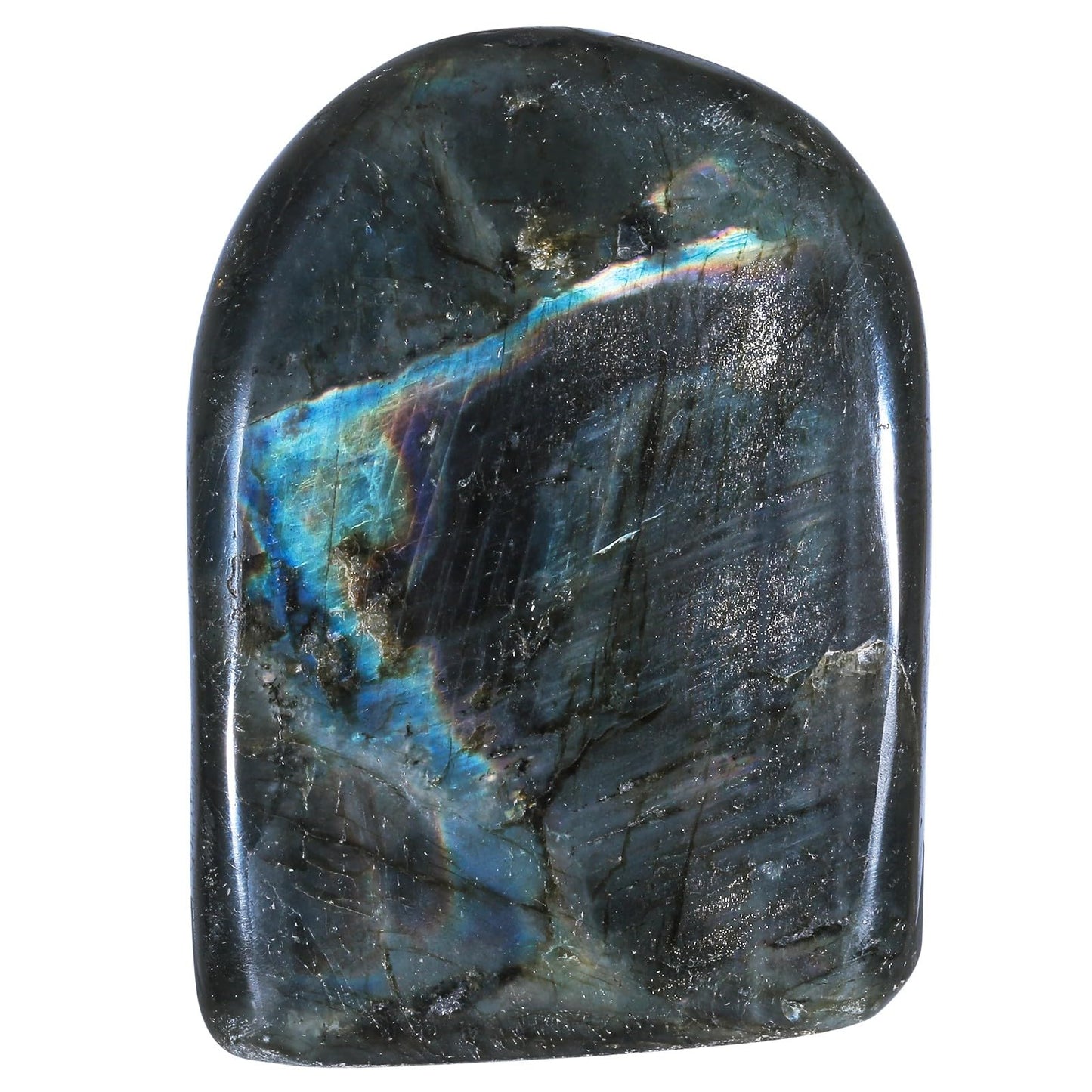 Rockcloud Irregular Natural Labradorite Palm Stone Slab, Polished Self-Standing Worry Crystal Specimen for Anxiety Meditation, 0.44-0.66 lb