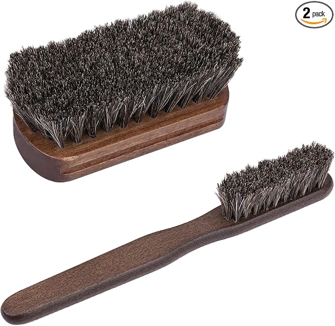 2 PCS Leather Brush Car Detailing, Horse Hair Brush, Car Cleaning Supplies