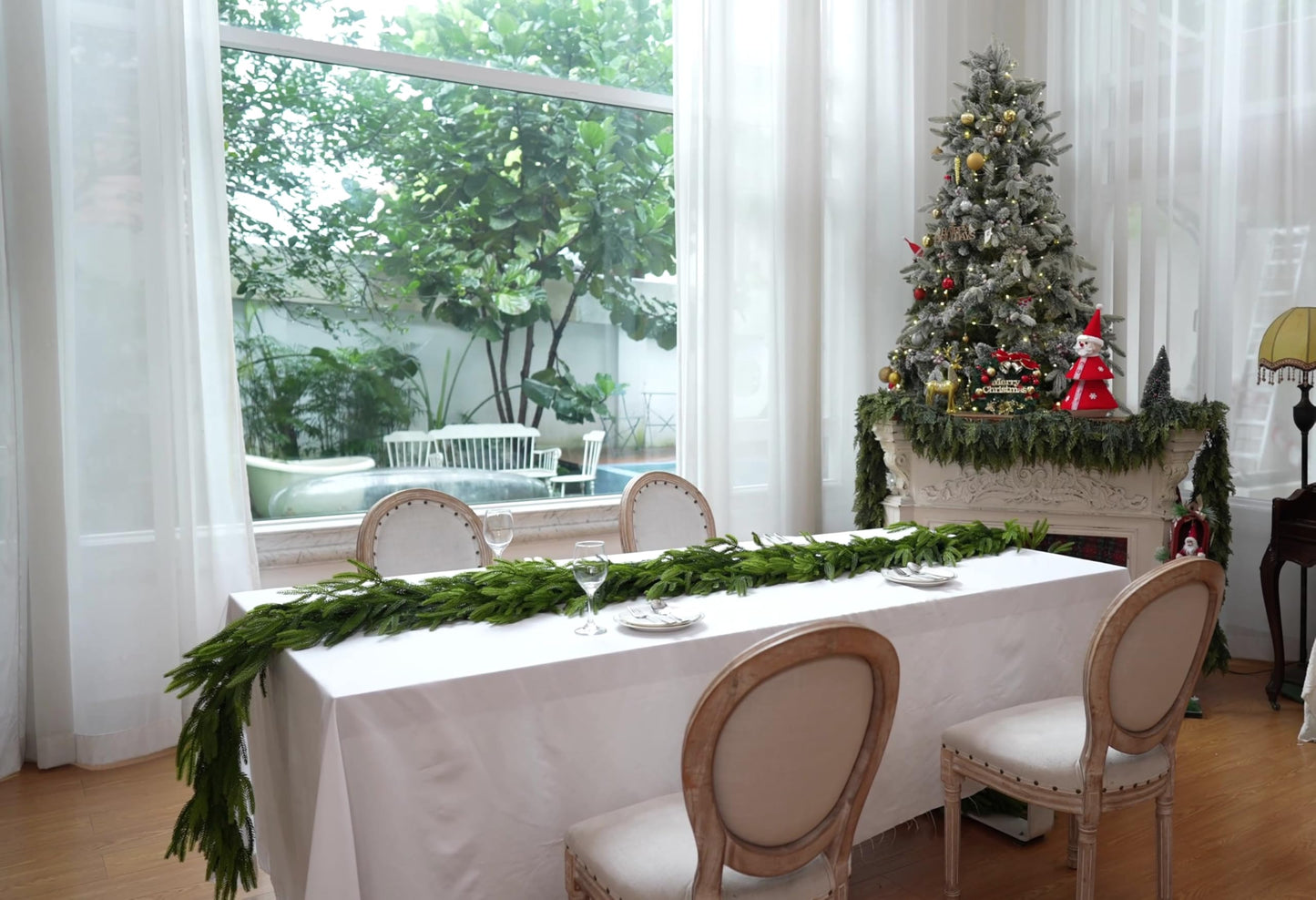 12FTx1 Extra Full Christmas Garland Real Touch Norfolk Pine Garland Faux Greenery Garlands Christmas Decorations Norfolk Pine Garlands for Stairs, Railing,Table Holiday Seasonal Indoor Mantle Decor